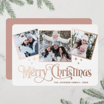 3 枚の写真で輝く メリークリスマス グリーティング ゴールド