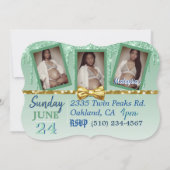 3 枚の写真| 王子様| 緑のグリッター ドリップ 招待状 (裏面)