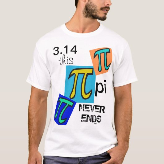 3.14 Piが青い黄色の緑のシンボルを終えない Tシャツ (正面)