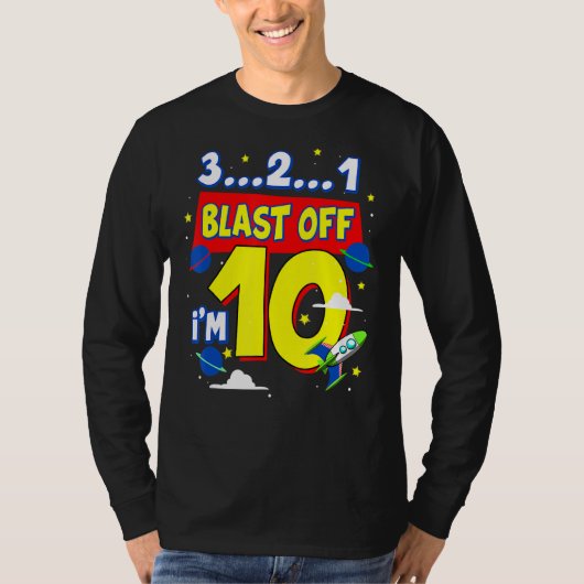 3 2 1ブラストオフ誕生日パーティサプライヤー10歳 Tシャツ (正面)