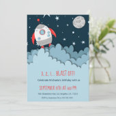 3 2 1ブラスト・オフ！ロケット船宇宙第1誕生日 招待状 (スタンド正面)
