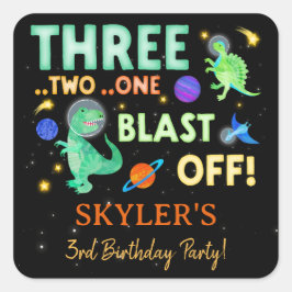 3 2 1 発射！恐竜 宇宙 3歳の誕生日 スクエアシール