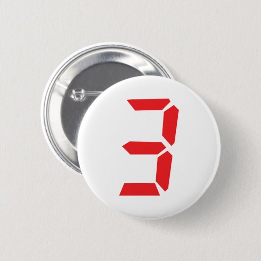 3 3つの赤の目覚し時計のデジタル数 缶バッジ (正面&裏面)