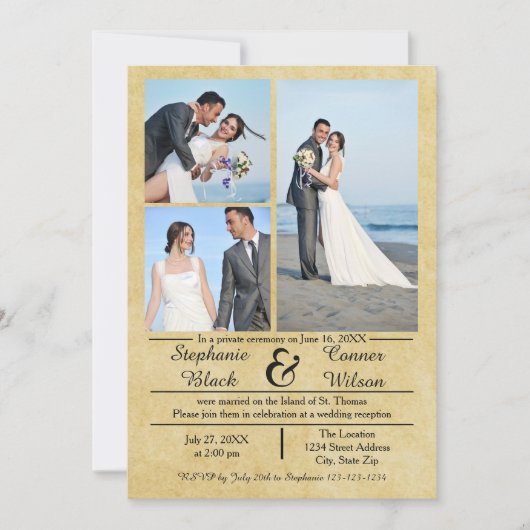 3/4写真縦型オールド紙結婚発表 招待状 (正面)