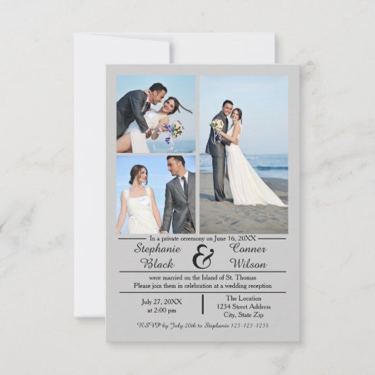 3/4枚の写真縦向きグレー – 3x5結婚の発表 招待状 (正面)