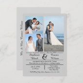 3/4枚の写真縦向きグレー – 3x5結婚の発表 招待状 (正面/裏面)