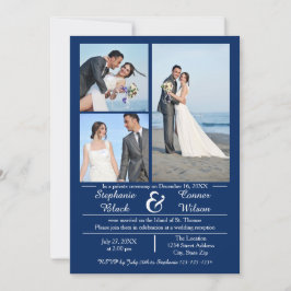 3/4枚の写真(縦の青結婚色) 招待状