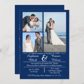 3/4枚の写真(縦の青結婚色) 招待状 (正面/裏面)