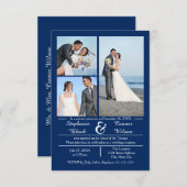 3/4枚の写真(縦の青) - 3x5結婚のお知らせ 招待状 (正面/裏面)