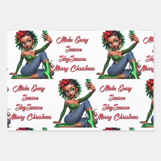 3.5インチx 2インチ磁気カードエッジクリスマス応援 ラッピングペーパーシート (正面)