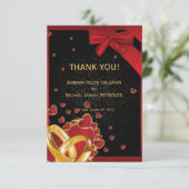 3.5インチx 5インチラグジュアリーゴールデンリングや輪モダンハートブラック サンキューカード (スタンド正面)