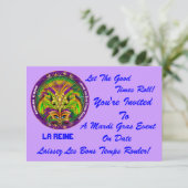 3.5インチx 5インチランドスケープMardi Gras Please View Notes 招待状 (スタンド正面)