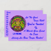 3.5インチx 5インチランドスケープMardi Gras Please View Notes 招待状 (正面/裏面)