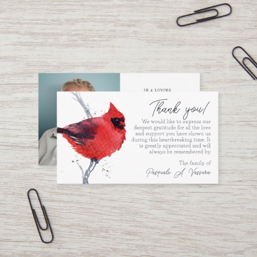 3.54x2.165（鳥）ショウジョウコウカンチョウ葬儀ありがとうフォトカード 名刺 (正面/裏面インサイチュ)