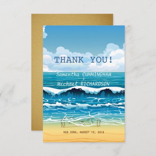 3.5"はx 5"海のビーチ結婚式のサンキューカードを振ります サンキューカード (正面/裏面)