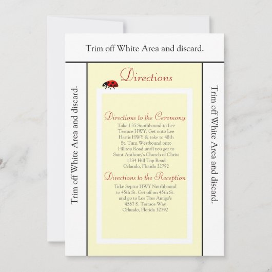 3.5×6 方向カード 黄色とレディバグ 招待状 (正面)
