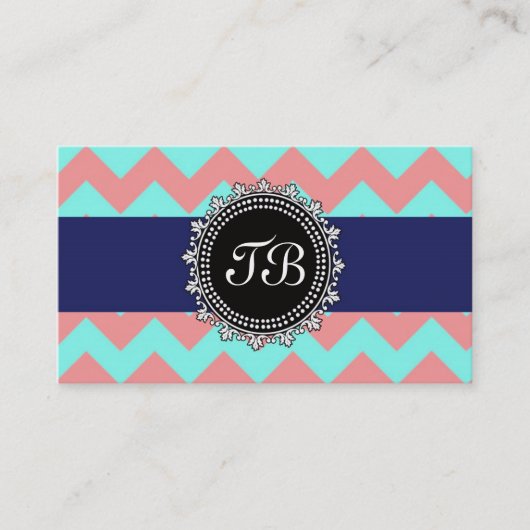 3.5" x2.0"名刺シェブロンSeafoam&Salmon 名刺 (正面)