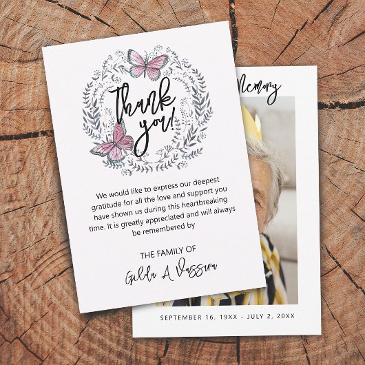 3.5"x5"バタフライフローラ葬儀サンキューカード サンキューカード