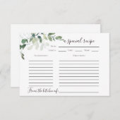 3.5"x5"ユーカリブライダルシャワーレシピカード エンクロージャーカード (正面/裏面)