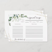 3.5"x5"ユーカリブライダルシャワーレシピカード エンクロージャーカード (正面/裏面)