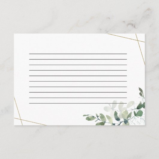 3.5"x5"ユーカリブライダルシャワーレシピカード エンクロージャーカード (裏面)