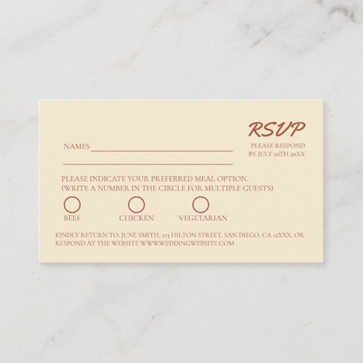 3.5 x 2 RSVPのエンクロージャカード結婚- Terracotta エンクロージャーカード (裏面)