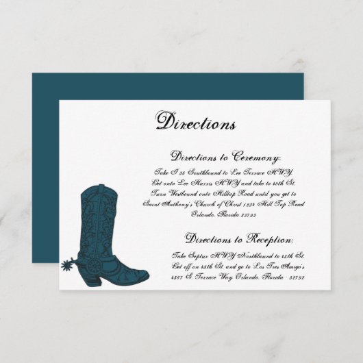 3.5 x 5つの方向カード西部の青いカウボーイ・ブーツs エンクロージャーカード (正面/裏面)