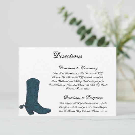 3.5 x 5つの方向カード西部の青いカウボーイ・ブーツs エンクロージャーカード (スタンド正面)