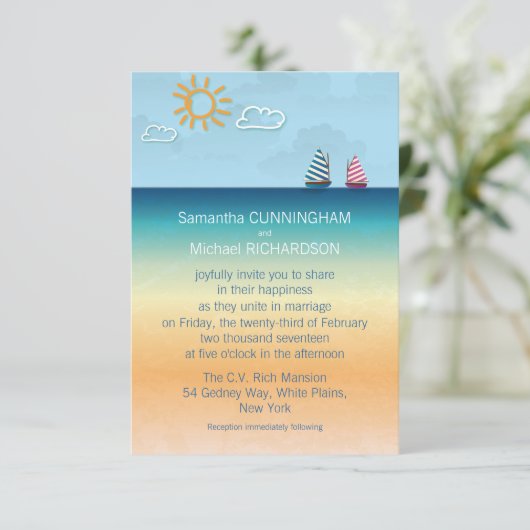 3.5" x 5の海の砂のビーチのテーマの結婚式招待状 招待状 (スタンド正面)