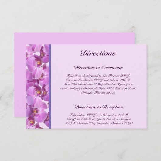 3.5 x 5方向カード紫色の蘭の茎 エンクロージャーカード (正面/裏面)