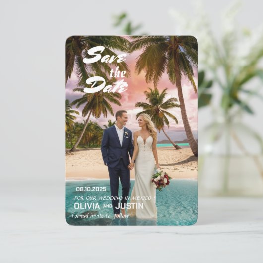 3.5" x 5" フラットセーブ・ザ・デートカード セーブザデート (スタンド正面)