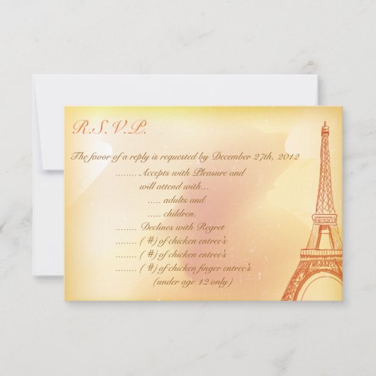 3.5 x 5 返信カード（ＲＳＶＰ） パリの桃 出欠カード (正面)