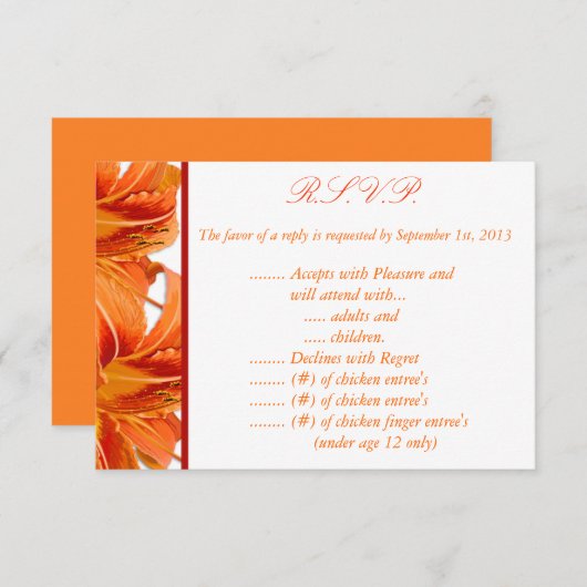 3.5 x 5 R.S.V.Pの応答カードオレンジトラLilly w/St 出欠カード (正面/裏面)