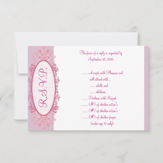 3.5 x 5 R.S.V.P応答カードピンク/紫Scr 中国の(Scr) 招待状 (正面)