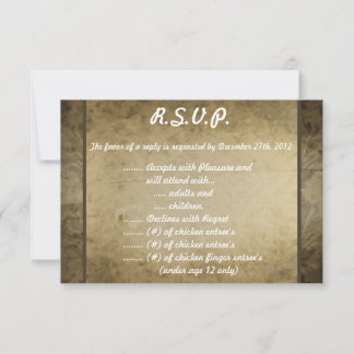 3.5 x 5 R.S.V.P応答カードヴィンテージ茶色のダマスク 招待状