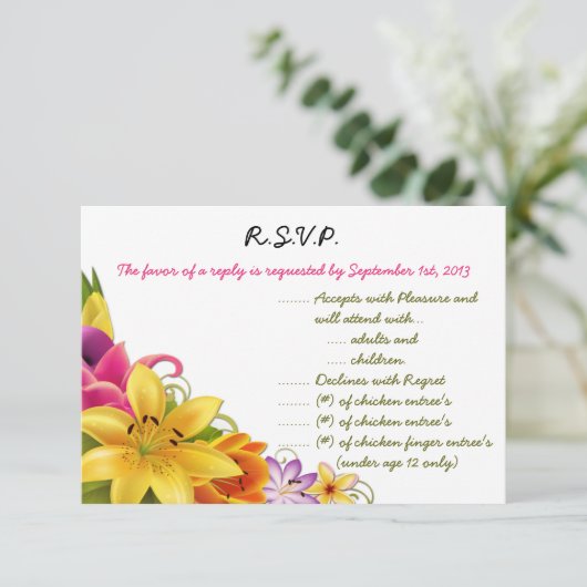 3.5 x 5 R.S.V.P返信カードハワイアンエキゾチック花 招待状 (スタンド正面)