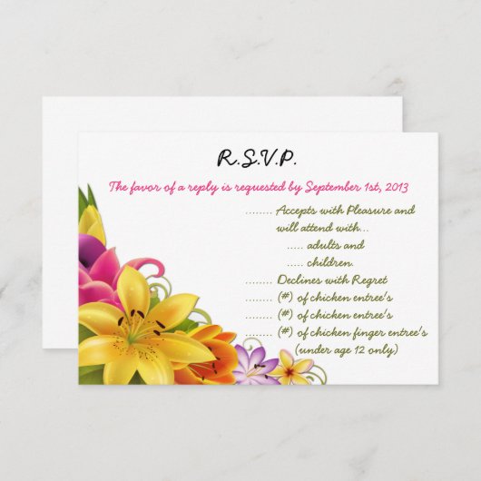 3.5 x 5 R.S.V.P返信カードハワイアンエキゾチック花 招待状 (正面/裏面)