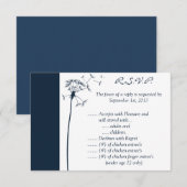3.5 x 5 R.S.V.P返信カードNavy Blue Dandelion Flo 招待状 (正面/裏面)