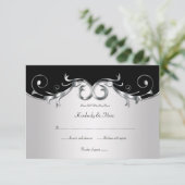3.5x5エレガントで黒く、銀製RSVP 出欠カード (スタンド正面)