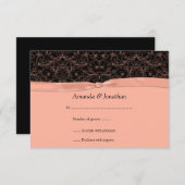 3.5x5ピーチスクロール&リボン付きブラックRSVP 出欠カード (正面/裏面)