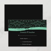 3.5x5ミントグリーンスクロール&リボンのブラックRSVP 出欠カード (正面/裏面)
