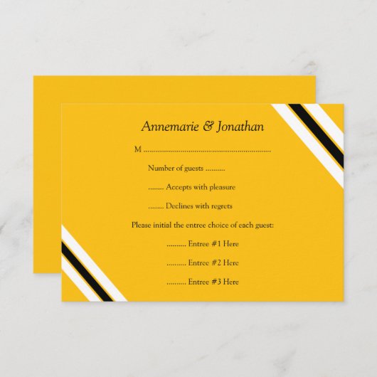 3.5x5モダンではっきりしたで黒く黄色い横は縞で飾ります 出欠カード (正面/裏面)