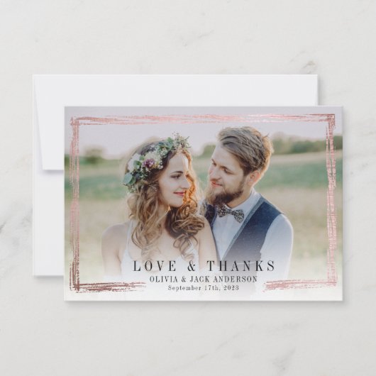 3.5x5愛とピンク感謝していフォイルフォト結婚ズ サンキューカード (正面)