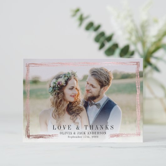 3.5x5愛とピンク感謝していフォイルフォト結婚ズ サンキューカード (スタンド正面)