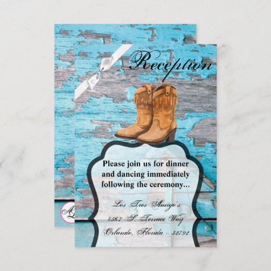 3.5x5披露宴カードブルーウッドバーンドアブーツ 招待状 (正面/裏面)