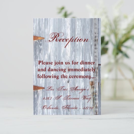 3.5x5披露宴カードホワイトウォッシュウッドバーンドアCou 招待状 (スタンド正面)