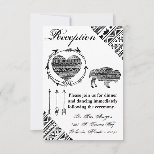 3.5x5披露宴カードBoho Buffalo Tribal Pattern B 招待状 (正面)