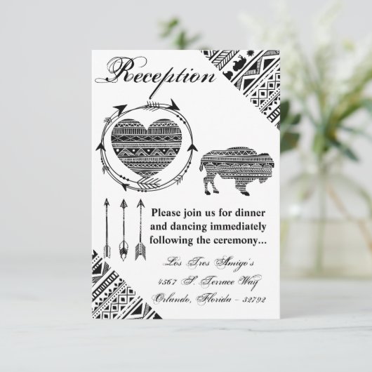 3.5x5披露宴カードBoho Buffalo Tribal Pattern B 招待状 (スタンド正面)