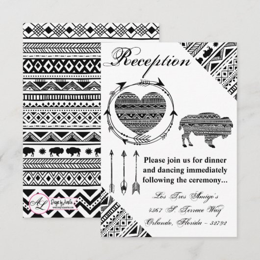 3.5x5披露宴カードBoho Buffalo Tribal Pattern B 招待状 (正面/裏面)