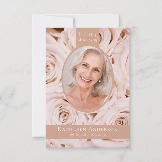 3.5x5楕円形フォトピンクローズ記念祈りの言葉カード 招待状 (正面)